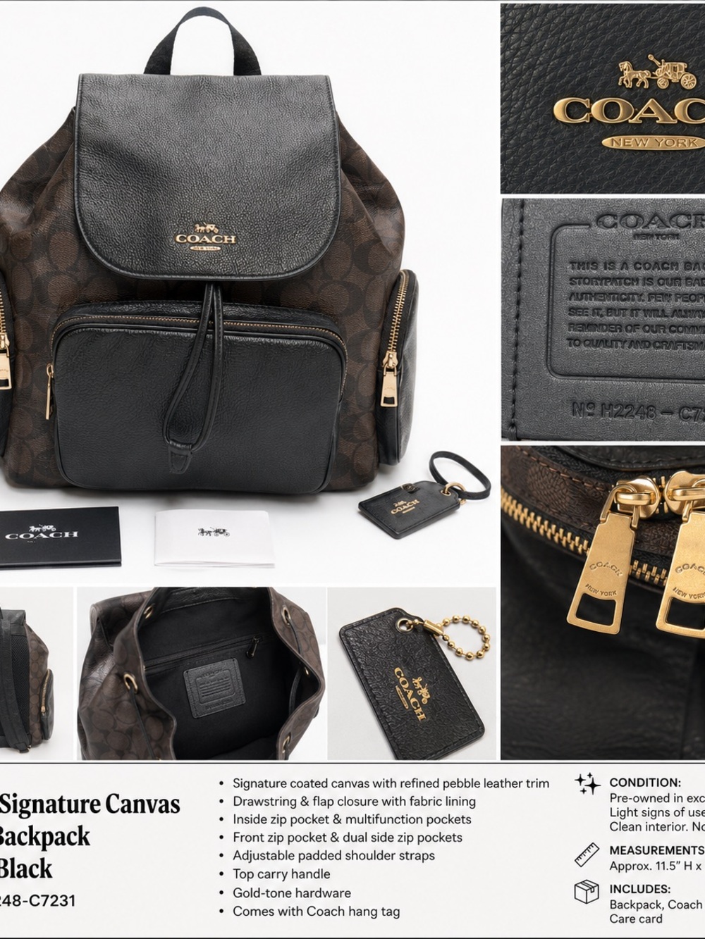 Coach Jordan Signature Canvas Backpack Brown/Black Leather | Style H2248-C7231